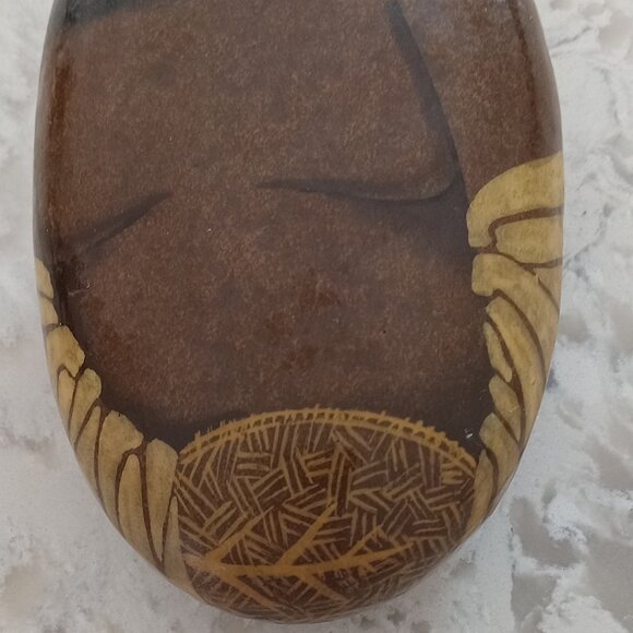 Orginal Hand Painted River Rock Indigenous Work of Stone Art Buffalo & Male Face - Picture 3 of 6